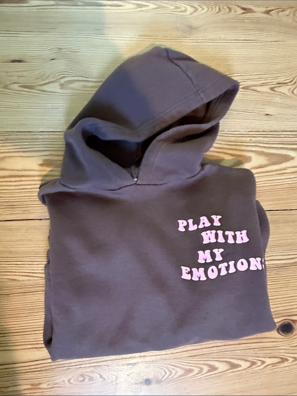 Edikted Brown Hoodie with Pink "Play With My Emotions" Graphic